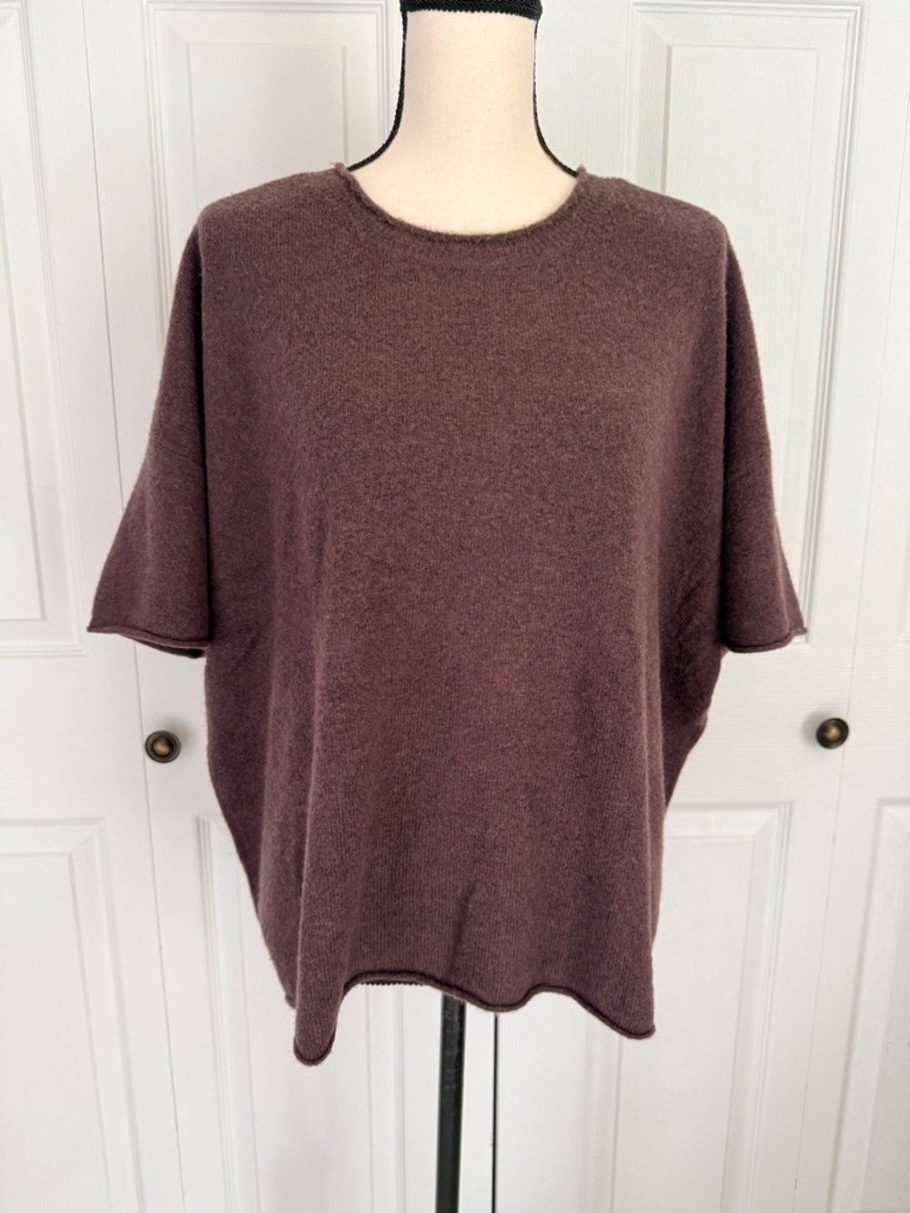 STYLUS Cozy Oversized Knit Short Sleeve Crewneck Sweater Brown‎ Plus 1X